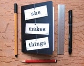 Crafter's notebook she makes things flash cards word typography photograph A6 plain paper journal sketchbook for her Typescale stationery