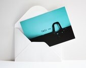 Vintage typewriter greeting card call me typed words blue blank card Typescale stationery