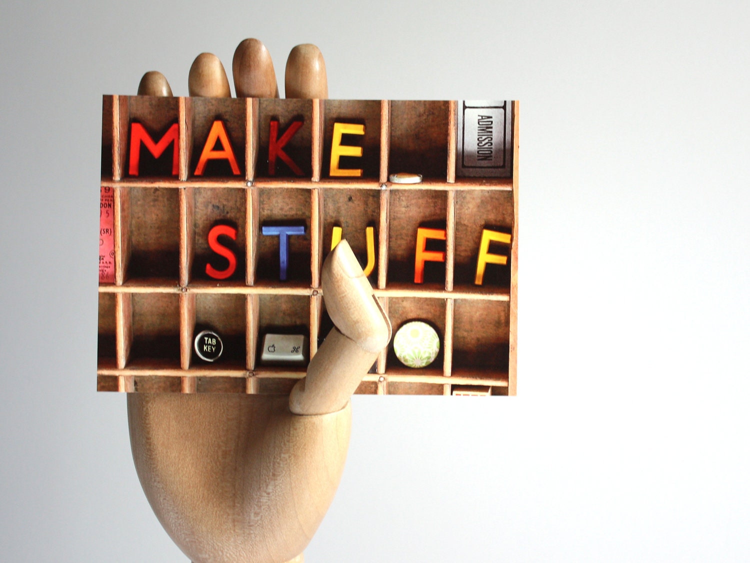 Vintage type drawer letters make stuff typography A6 postcard art photograph sign Typescale stationery