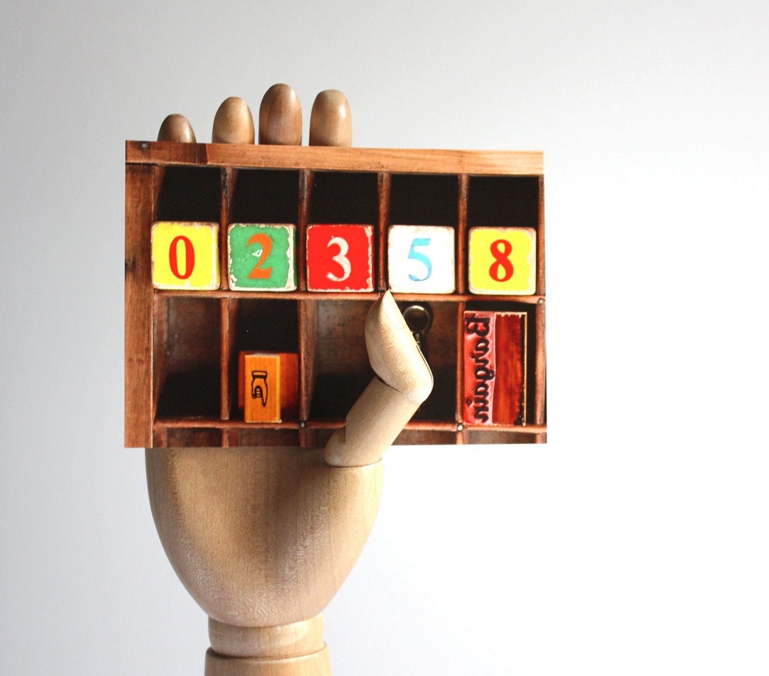 Vintage numbers type drawer wood blocks typography postcard typecase display A6 card type photograph Typescale stationery