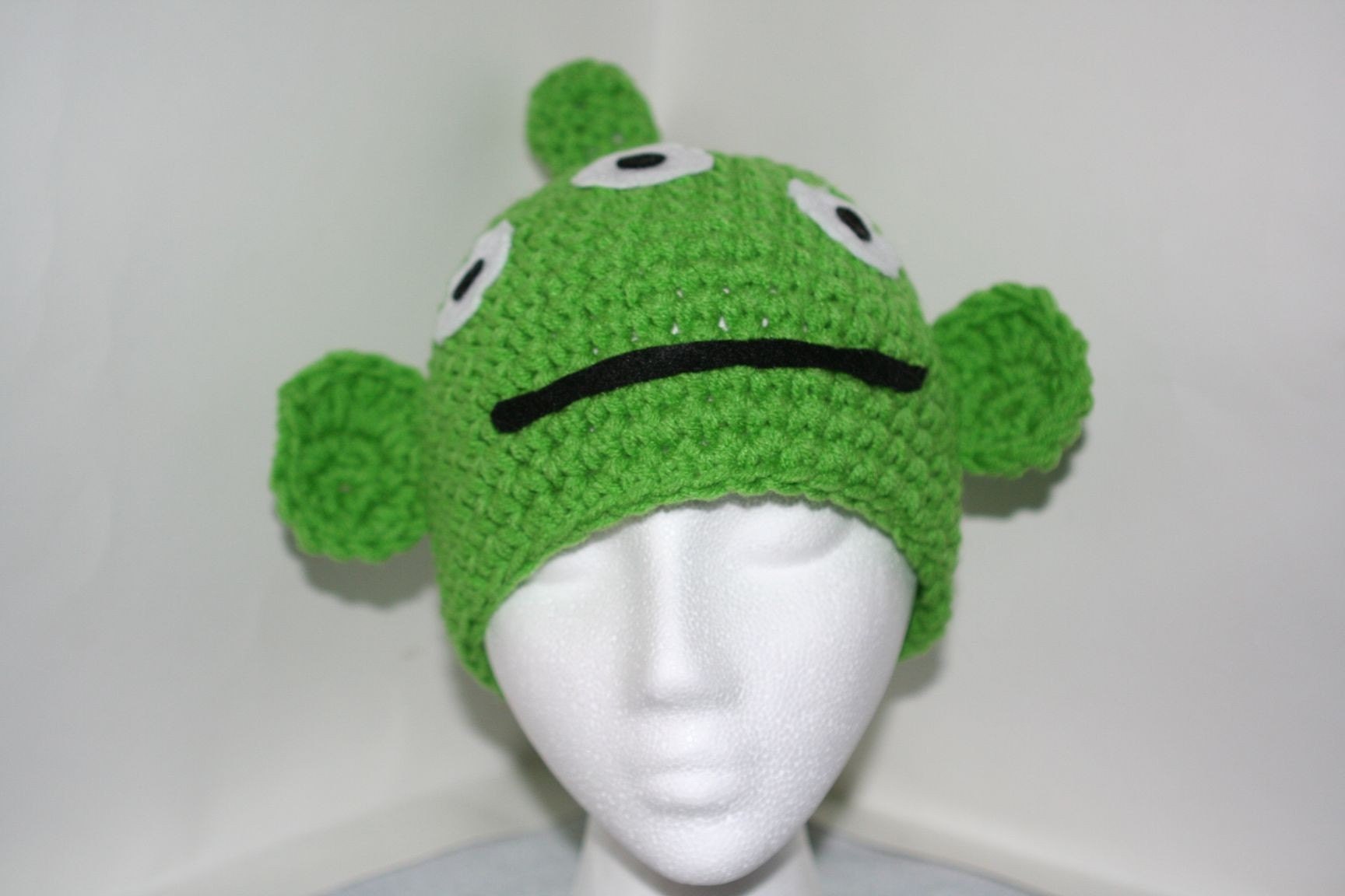 Adult size 3 eyed alien character hat  - Lime green winter hat  - currently made to order