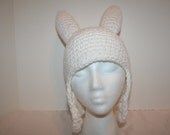White hat with ear flaps and spikes - inspired by Fionna -  teen to adult size