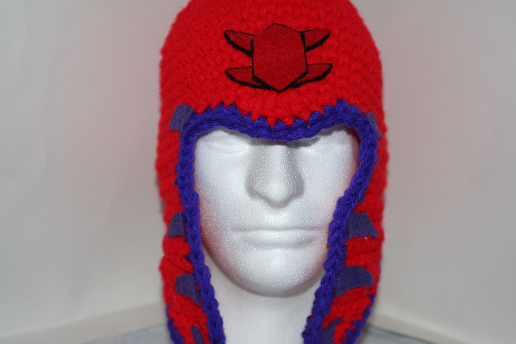 Large Red and purple helmet style hat - inspired by Magneto's helmet from X men - currently made to order