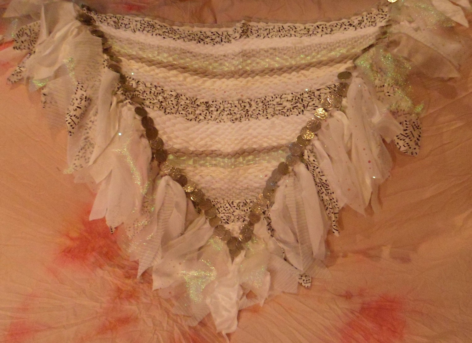 White woven hip scarf, belly dancing, faerie cosplay (size medium)