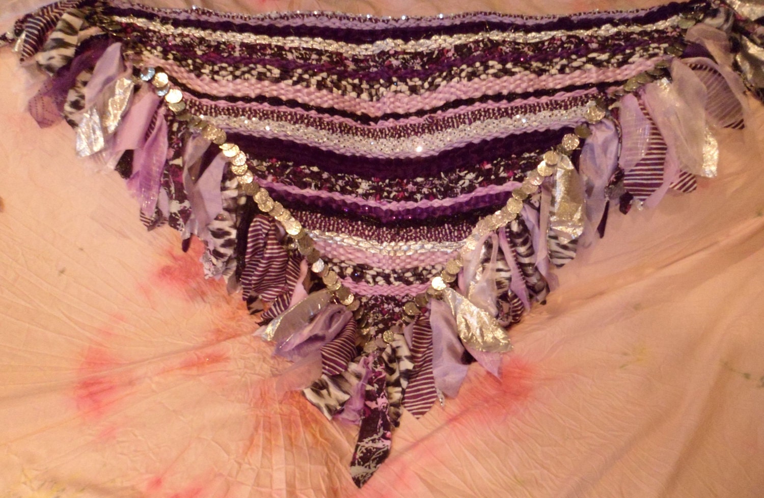 Tornado Purple woven hip scarf, belly dancing, faerie cosplay (size extra large)