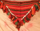 Poppy Red woven hip scarf, belly dancing, faerie cosplay (size extra large)