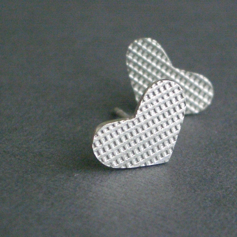 Heart Post Earrings - Textured Sterling Silver