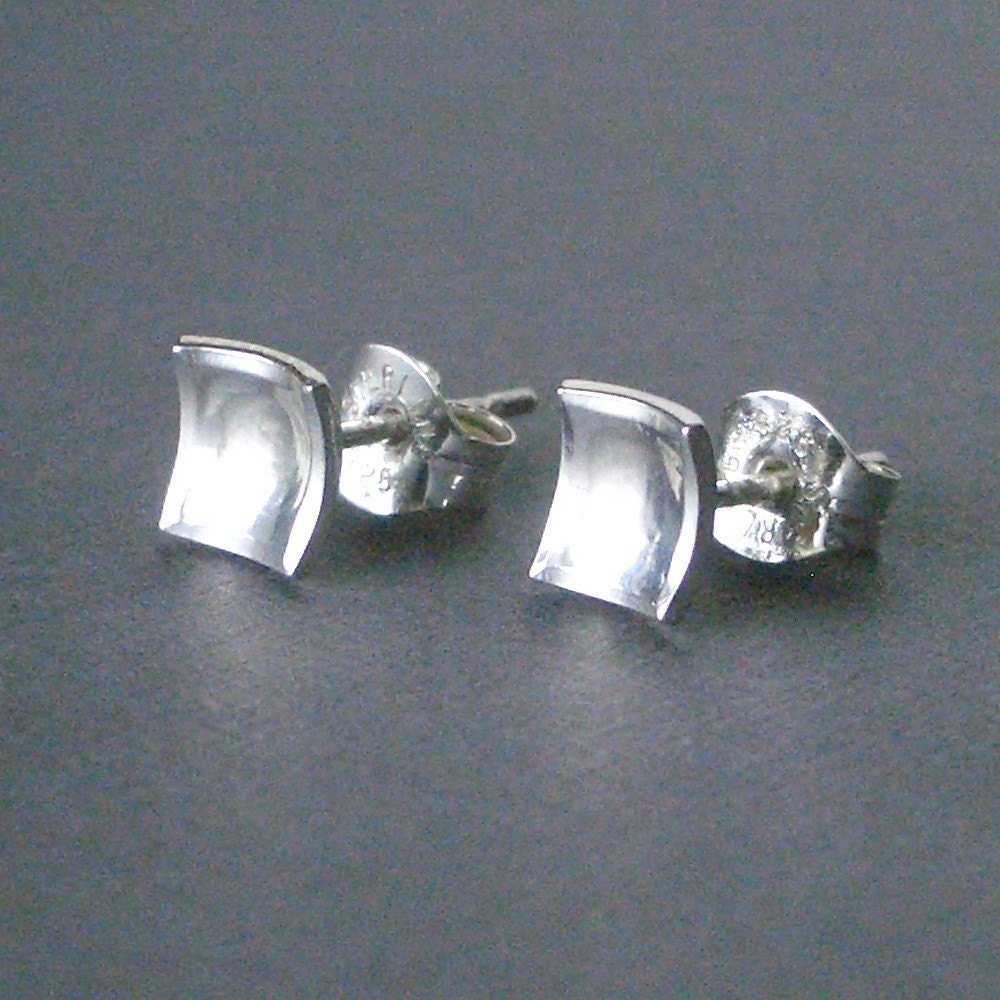 Square Post Earrings - Tiny Sterling Silver Scoops