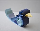 Blue toned paper bird. Place card setting, home decor.