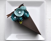 PAPER Chocolate cake slice favor box with two toned blue flowers (1 slice).