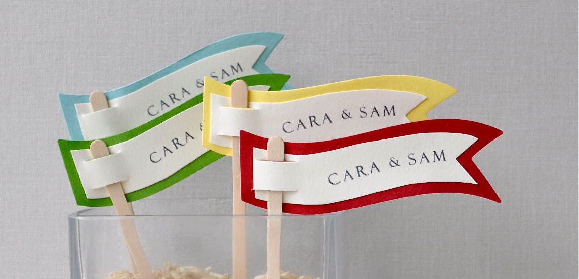 Personalized cupcake flags or cake topper carnival/circus (set of 16). Wedding, shower, birthday