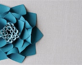 The Emma Fall Series - Paper dahlia gift topper/table decor/place card setting in peacock and pool.  Eco-friendly favor