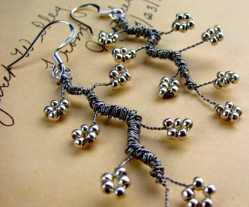 Cherry Blossom Earrings - Silver beading
