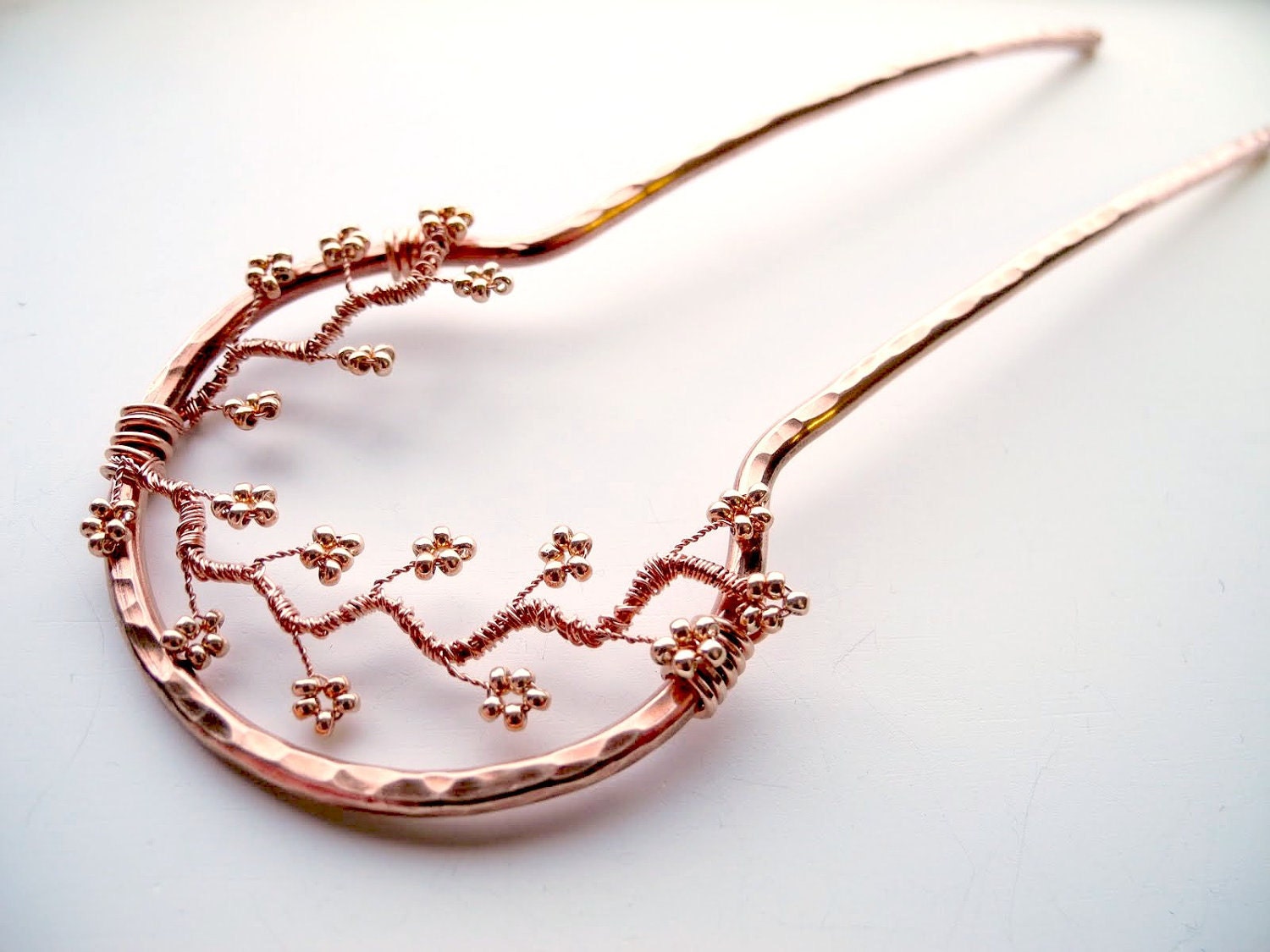Made to Order Metal Hair Fork - Copper Branches, copper beaded blossoms, hair pin, hair stick
