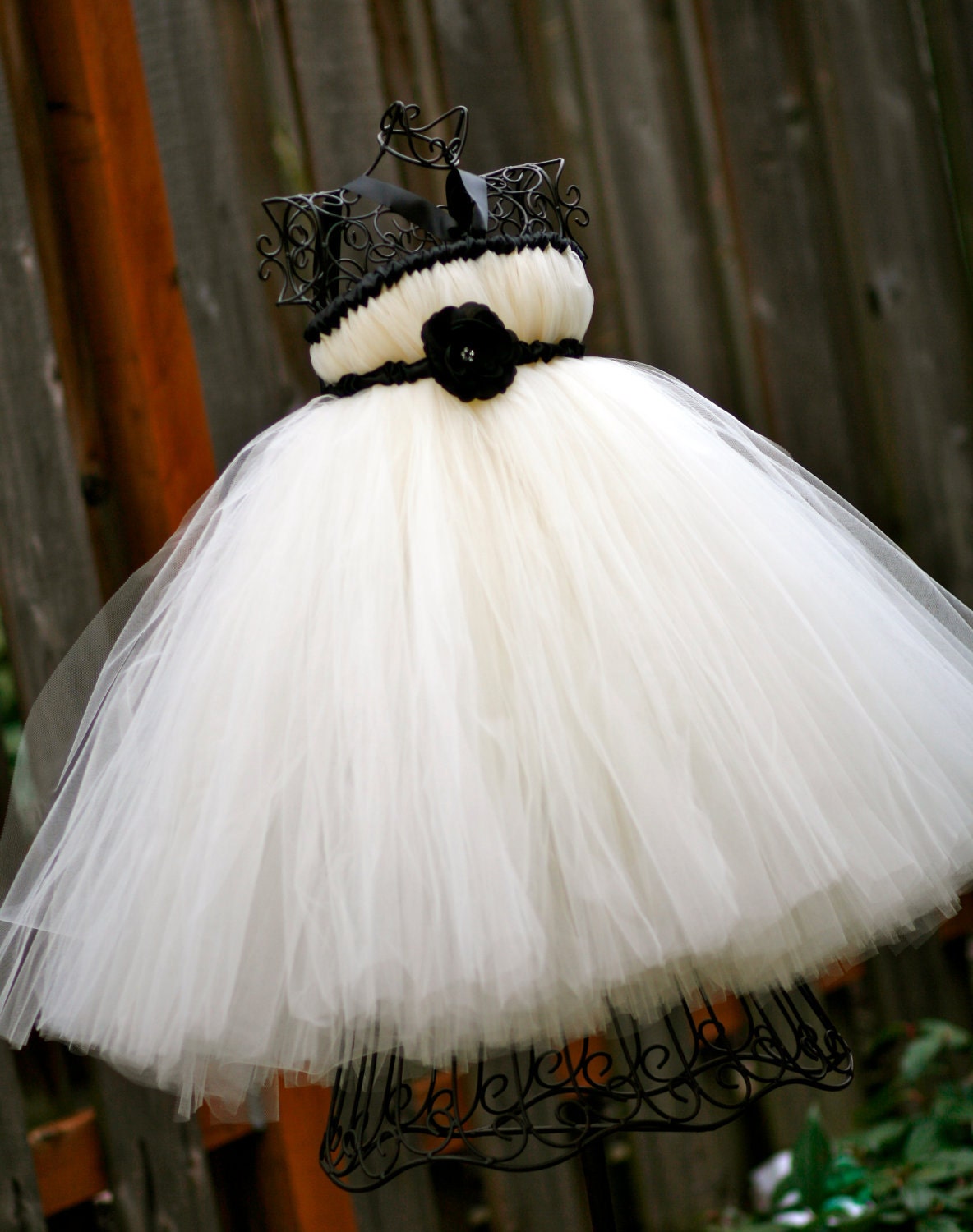 Elegant Ivory Flower Girl Tutu Dress with Black Accents