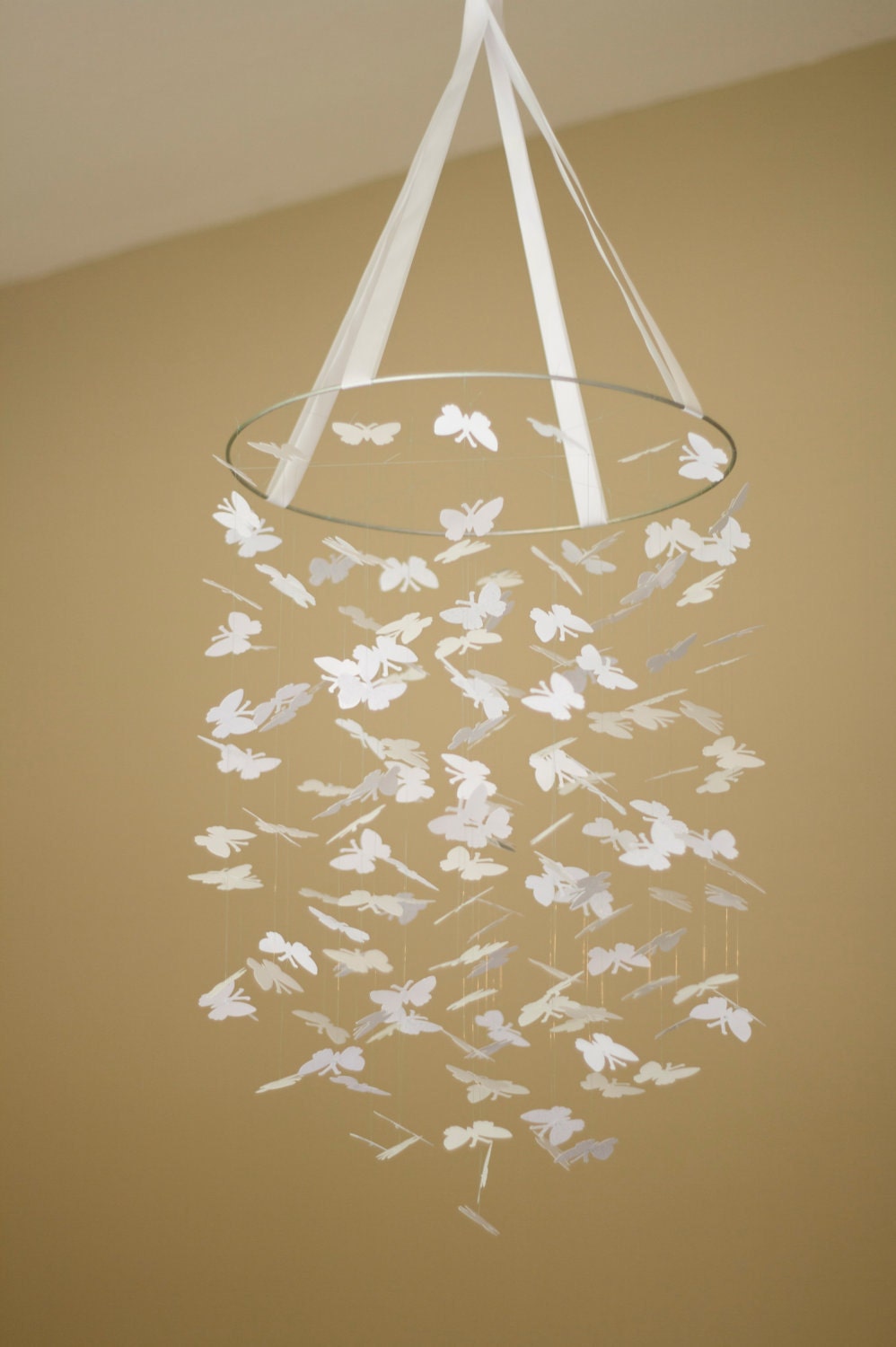 White Bright Butterfly Mobile-Great For Baby Shower Gifts, Nurseries, Bedrooms, Birthdays