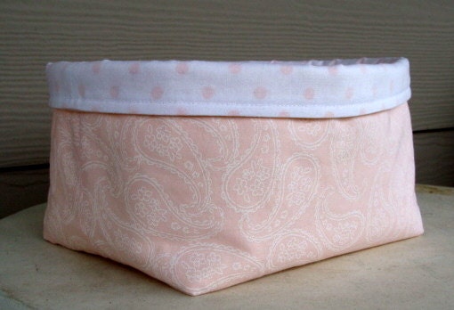 Shabby Cottage Dots and Paisley Print Fabric Basket