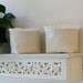 SALE - A Pair of Natual Linen and Eyelet Lace Fabric Baskets
