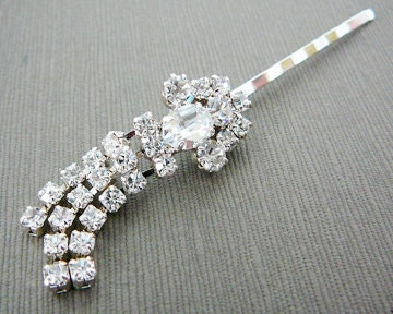 Waterfall Bobby Pin, Vintage Hair Embellishment, Bridal, Clear Rhinestone