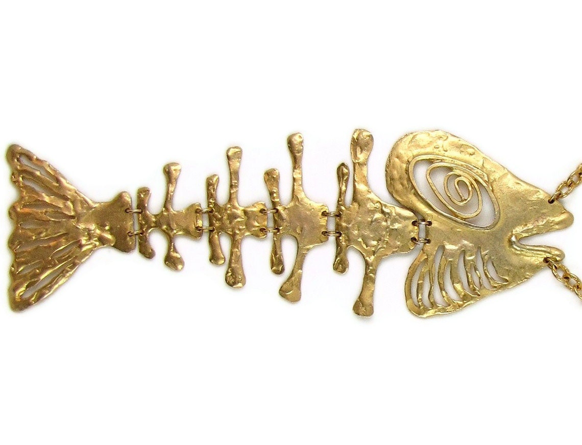 Gigantic Fish - Rare Vintage 60s Louis Giusti Modernist Fish Skeleton Fish Bone Necklace, Huge Runway Piece