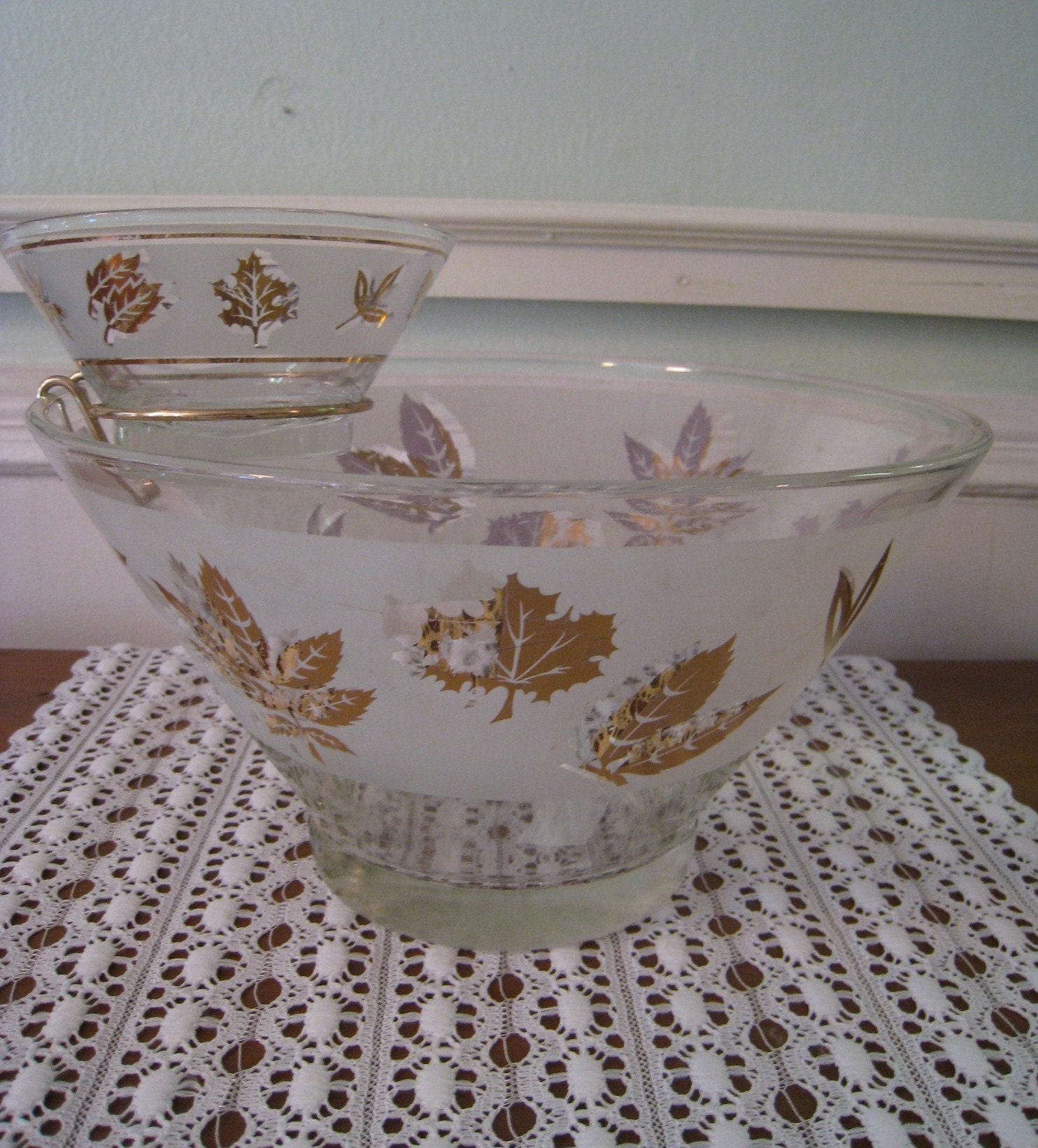 Vintage Chip and Dip Set Golden Foliage by Libbey by deluxanyc