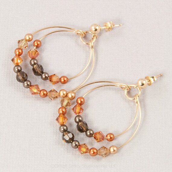 Gold double hoop earrings beaded hoop by BellesBijouxDesigns