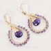 Gold amethyst earrings 14kt gold filled wire wrapped hoops purple stone briolette earrings February birthstone jewelry