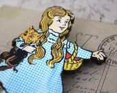 Dorothy and Toto Wizard of Oz Wooden Brooch Pin 30% OFF SALE