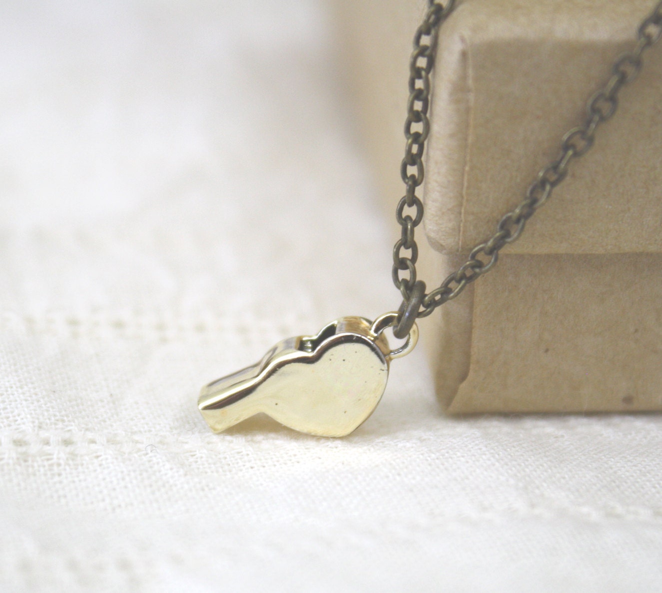 Whistle Necklace Gold Plated Heart Shaped