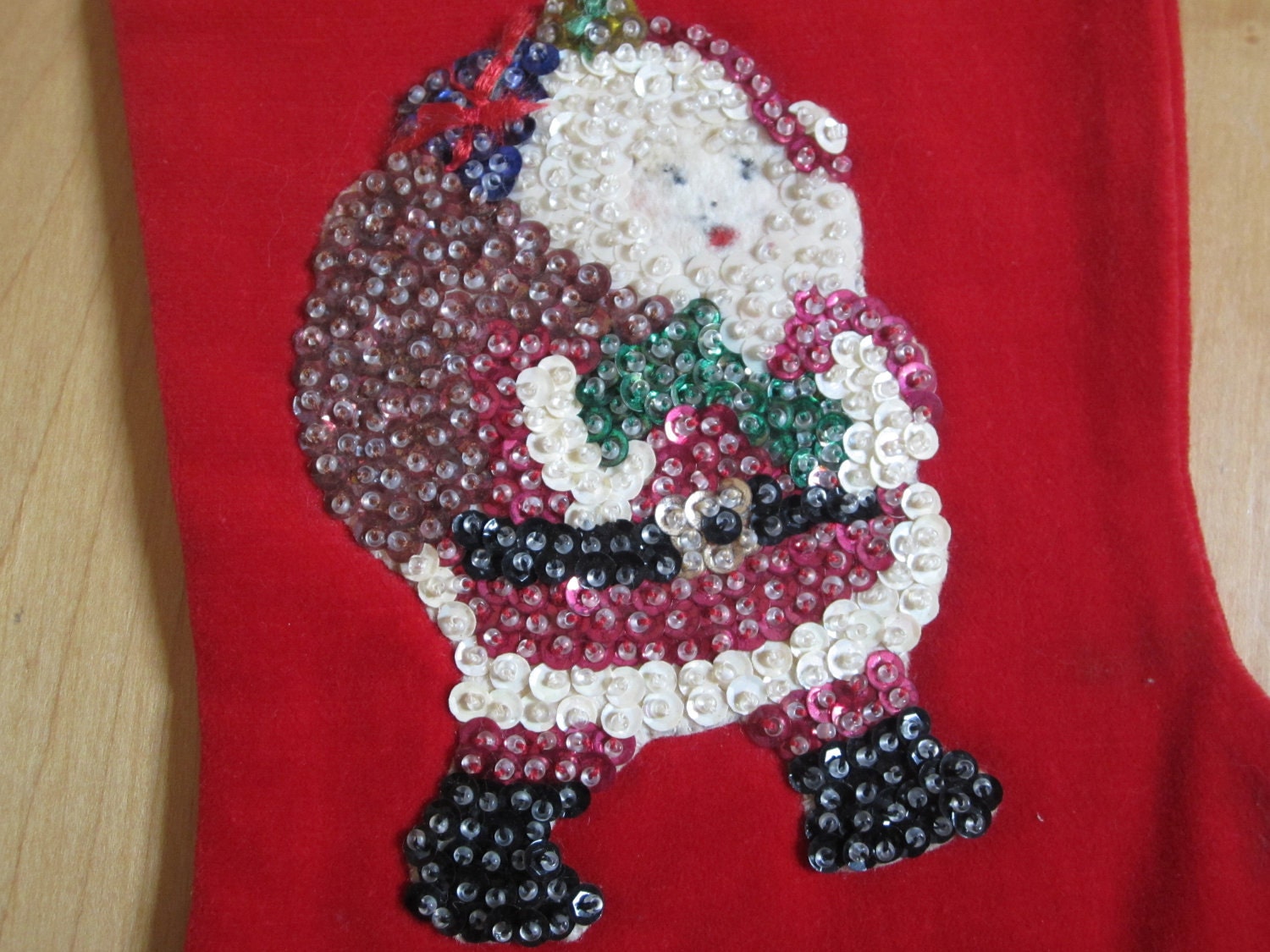 SALE Vintage Christmas Stocking Sequins