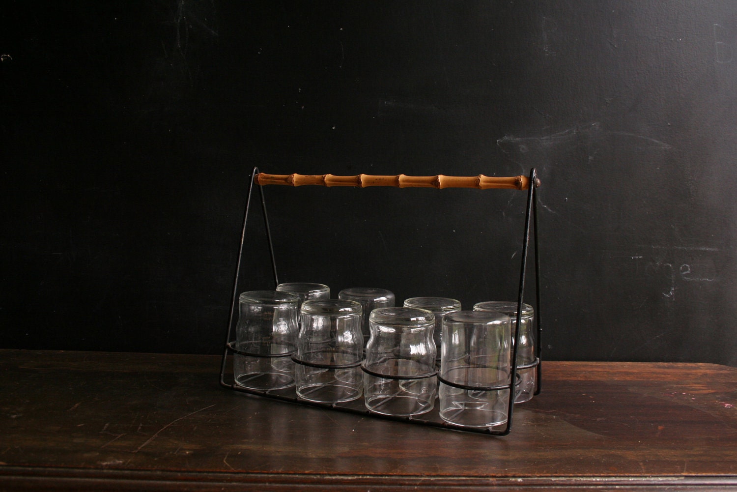Wire Rack And 8 Drinking Glasses Bamboo Handle Vintage by NowVintage on Etsy