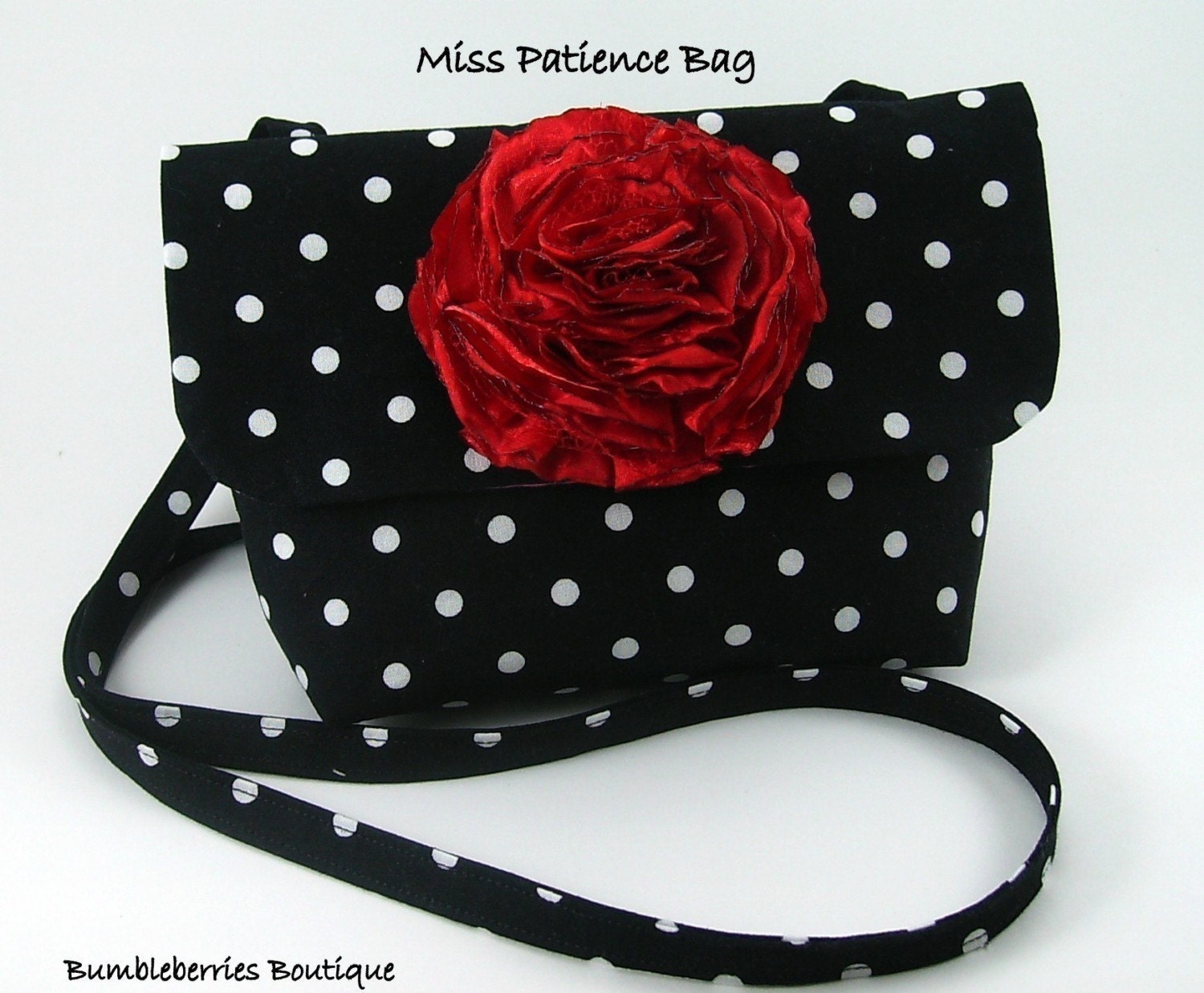 Miss Patience Bag PDF Sewing Pattern with Frilly Fabric Flower Brooch PDF Tutorial