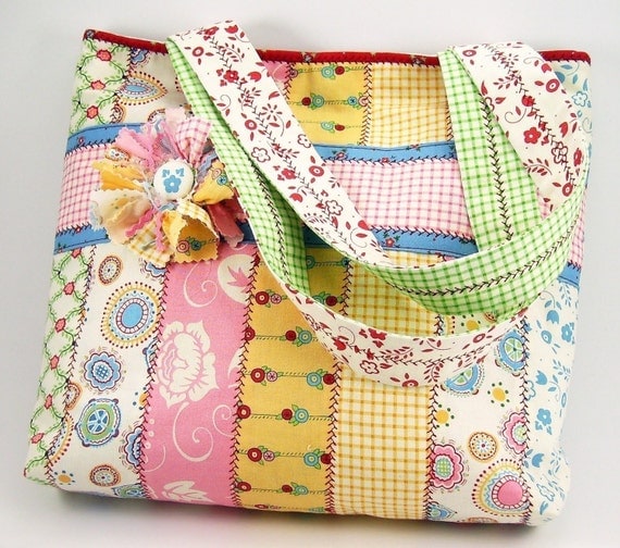 Jelly Roll Tote Bag Sewing Pattern with Fabric Flower Brooch PDF ...