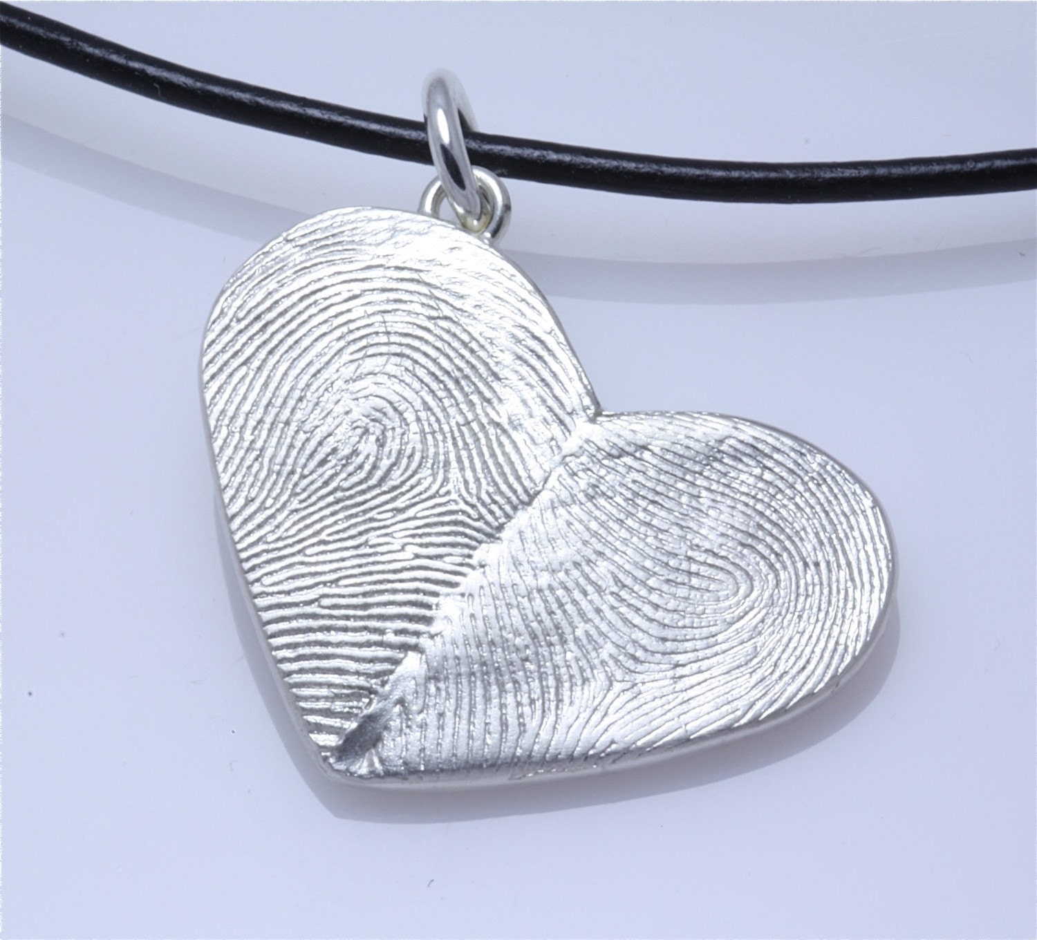 Sterling Silver Custom Double Thumbprints Pendant or Charm Heart shaped