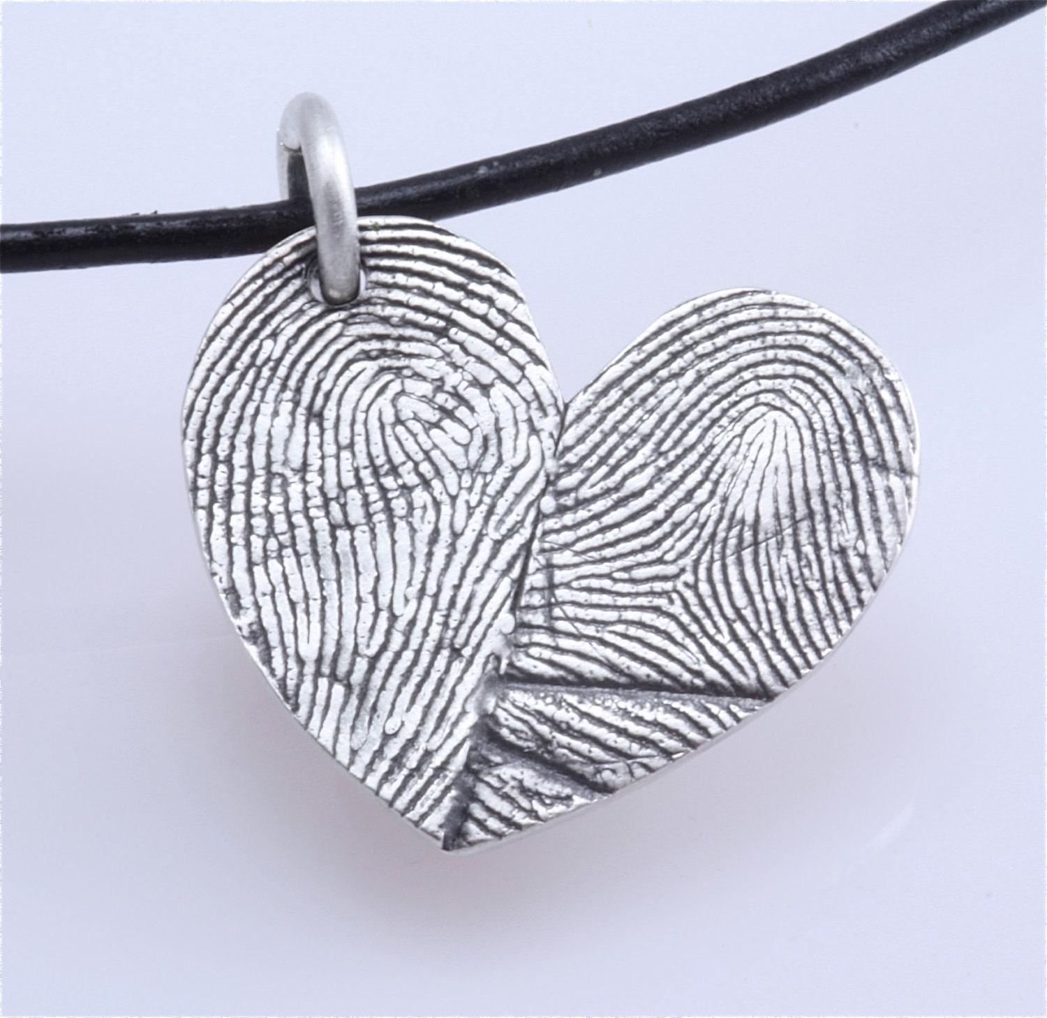 Sterling Silver Custom Double Thumbprints Pendant or Charm Heart shaped