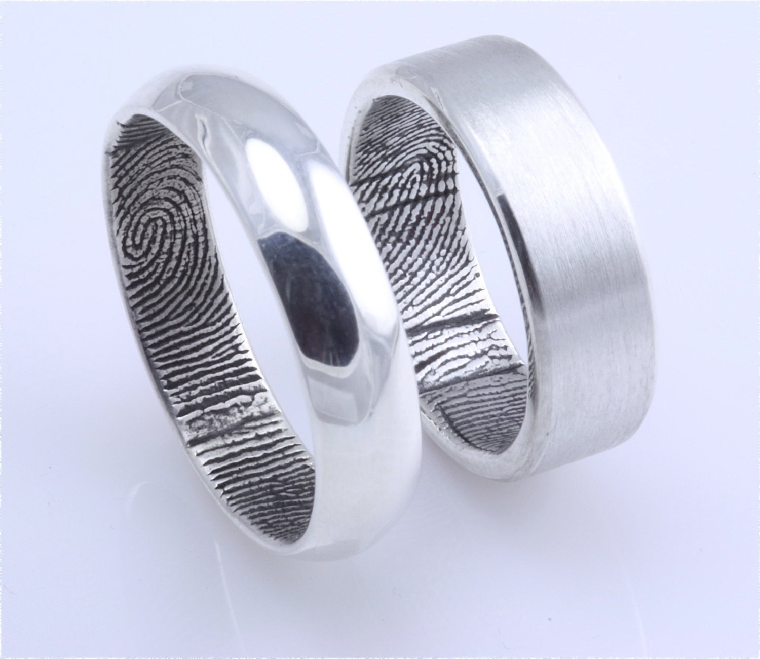 Traditional Half Round Fingerprint Wedding Band in Sterling Silver 6mm