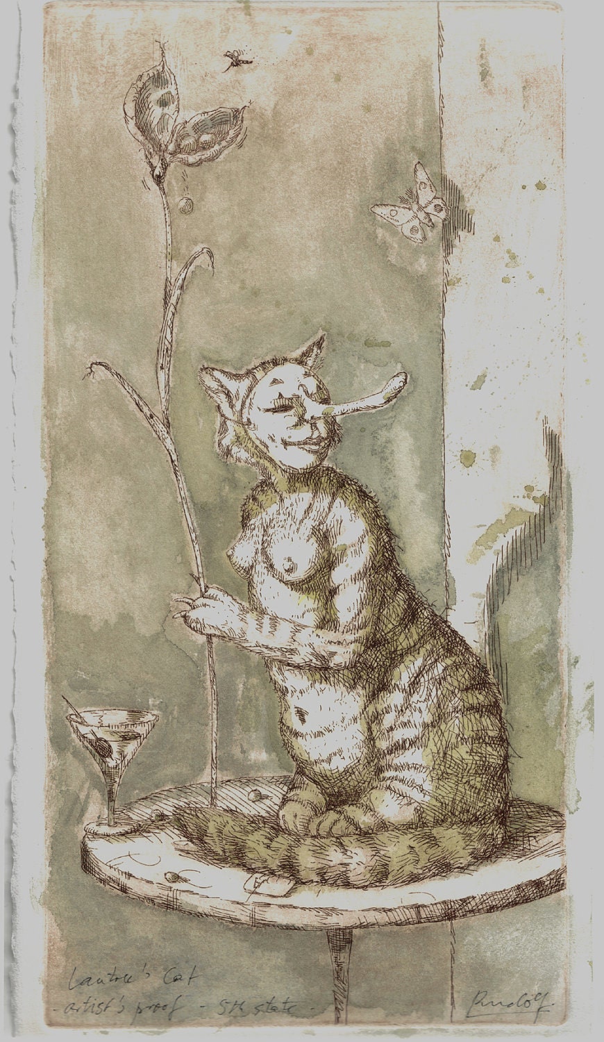Original Aquatint Etching - Lautrec's Cat - Artist's Proof - 5th State