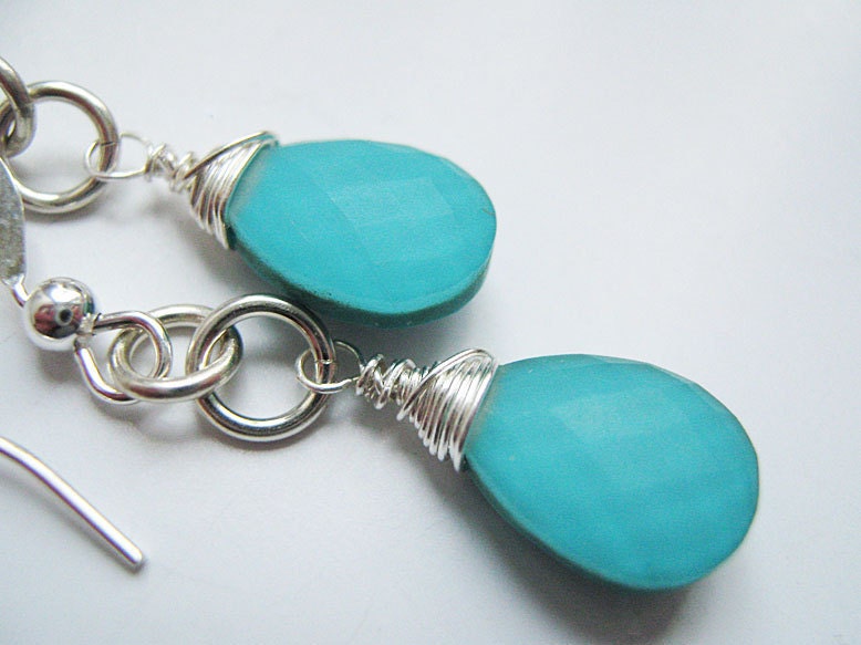 Turquoise Sterling Silver Earrings With White Topaz