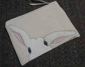 Hand Painted GOTS-Organic Cotton Bunny Clutch,  Peek-a-Boo Bunny, 6 x 8 inches