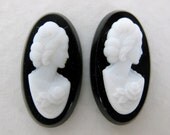 Vintage Cameo Glass Cabochon Black White Lady 18x9mm gcb0543 (2)