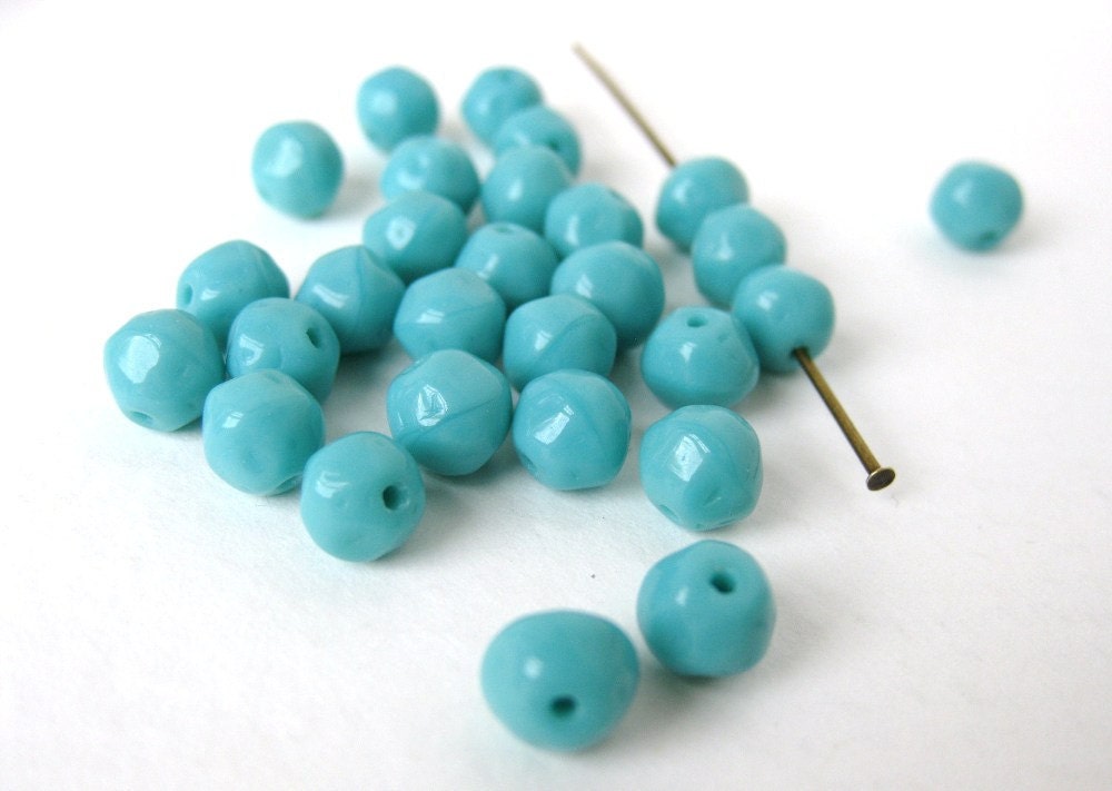 Vintage Glass Beads Turquoise Baroque Round 6mm vgb0476 (30)