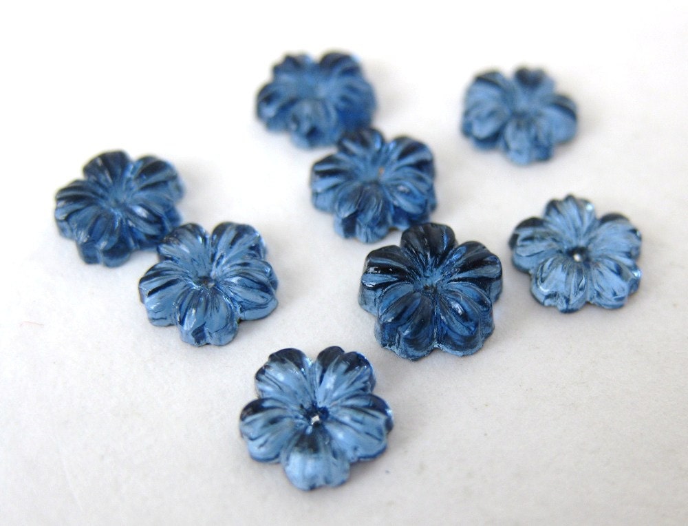 Vintage Flower Cabochon Montana Sapphire Blue Glass Tiny 6mm gcb0588 (8)