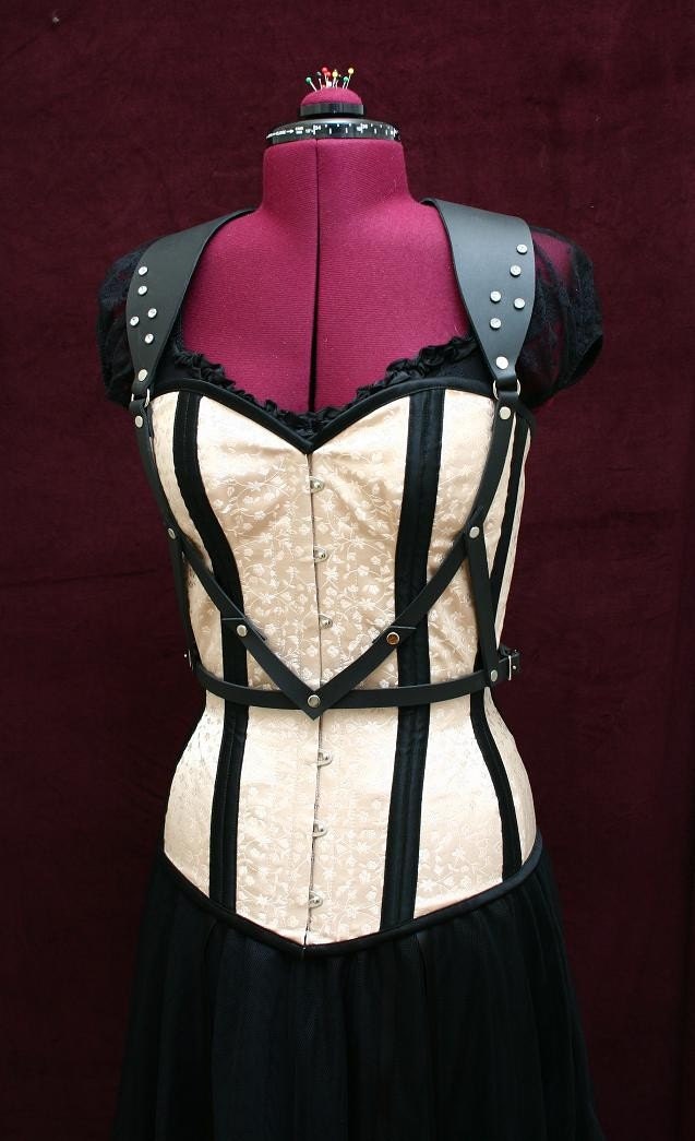 Aria Black Leather Delicate Fashion Harness Belt with Crystal Accents