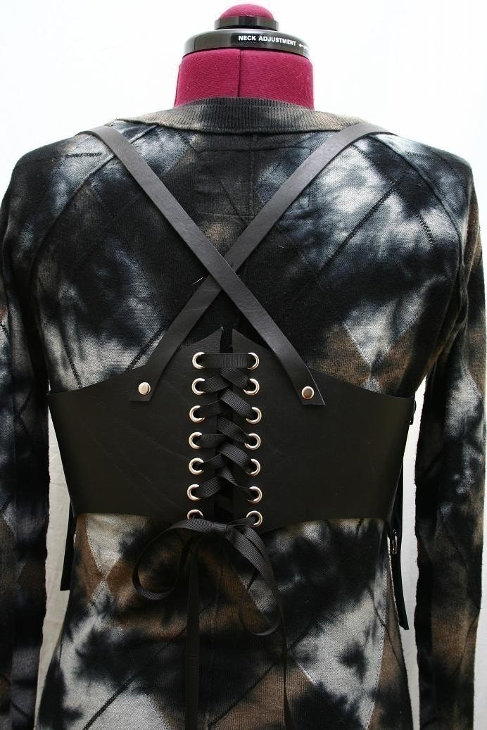 Selena Black Leather Underbust Harness Belt Steampunk Corset Lace Belt Victorian Edwardian Burning Man