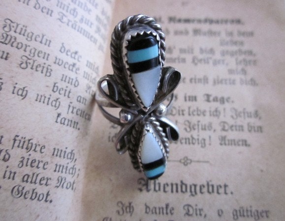 Native American Turquoise, Onyx and Mother of Pearl rings sz. 7
