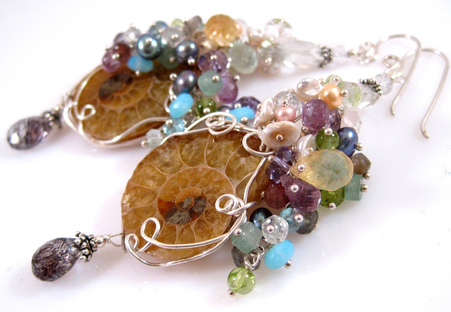 Sterling Ammonite and Stone earrings