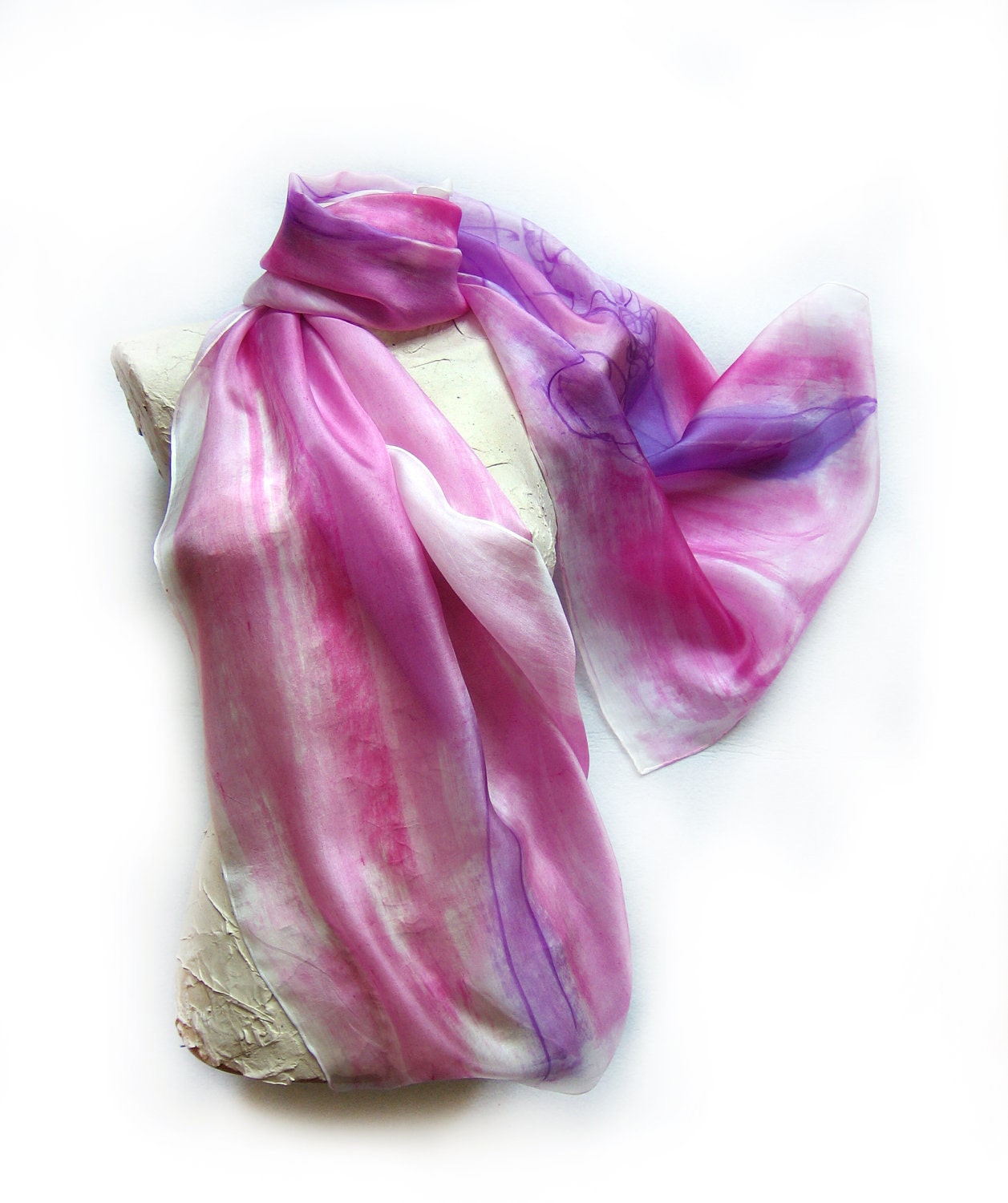 Hand painted silk scarf -SPRING COLLECTION- A violet bouquet in charm pink- OOAK- Moters day gifts