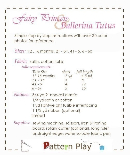 Fairy Princess and Ballerina TuTu, IMMEDIATE DOWNLOAD of PDF sewing pattern