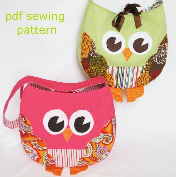 Funky Little Owl Bag, immediate download of pdf sewing pattern