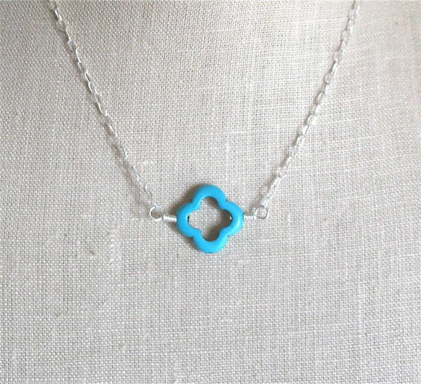 Sterling Silver Chain petite Turquoise flower New Girl  focal customizable colors- red pink Clover necklace